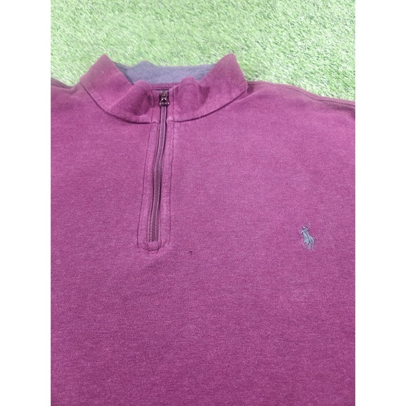 Polo Ralph Lauren Sweater Mens 2XLT Purple Mock Neck 1/4 Zip Pullover Pony Logo - Picture 2 of 7